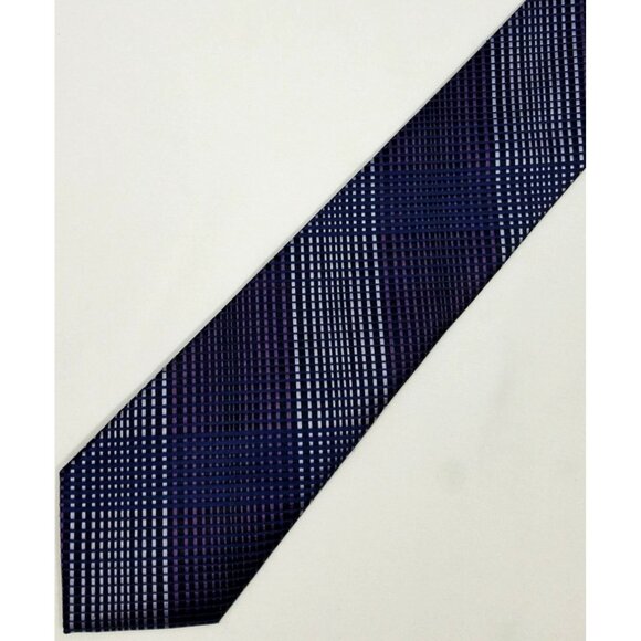 Van Heusen Studio Mens Necktie Silk Tie Purple Black Checkered Stain Shield - Picture 1 of 7